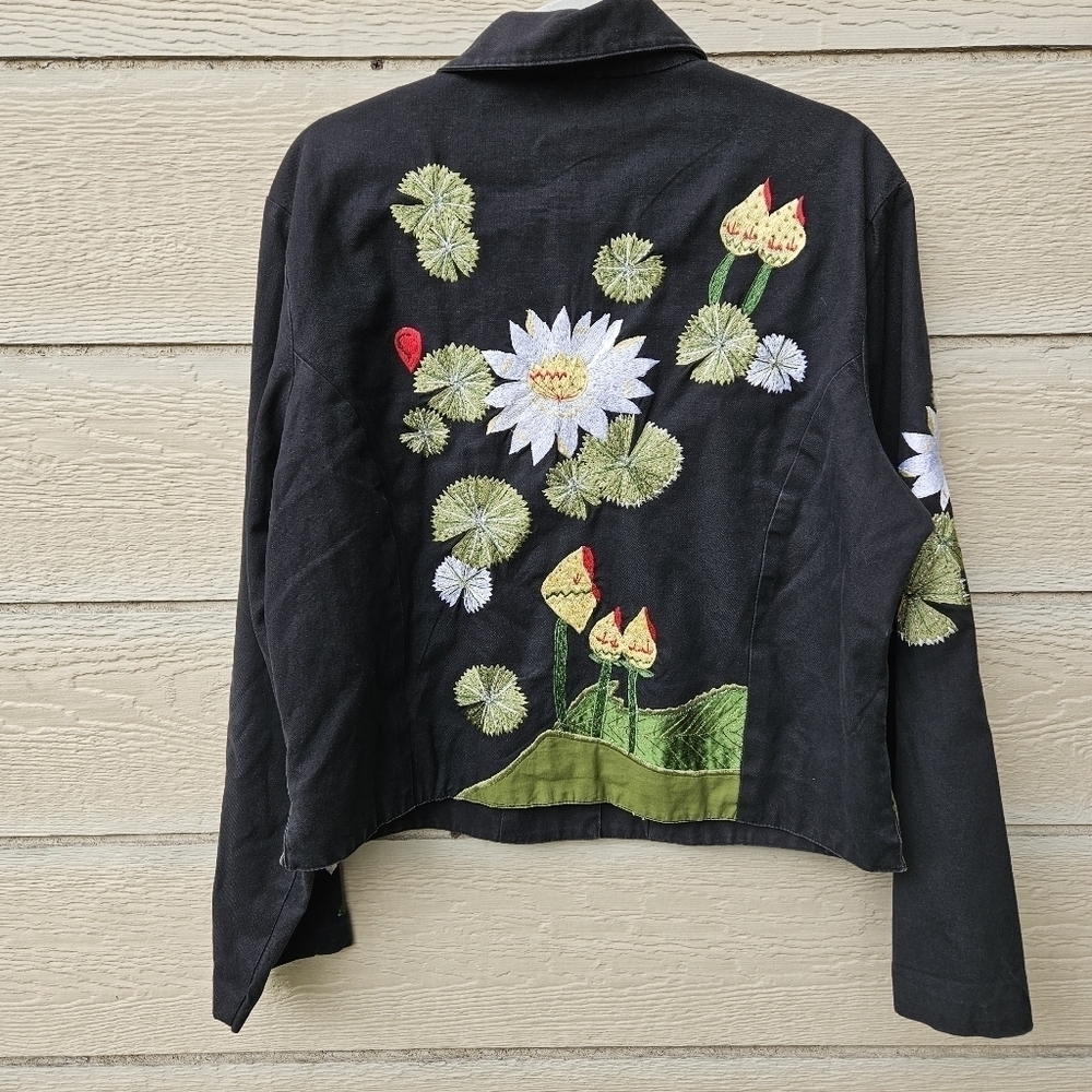 Carrie Allen black art to wear embroidered beaded flower jacket XL - Picture 2 of 9